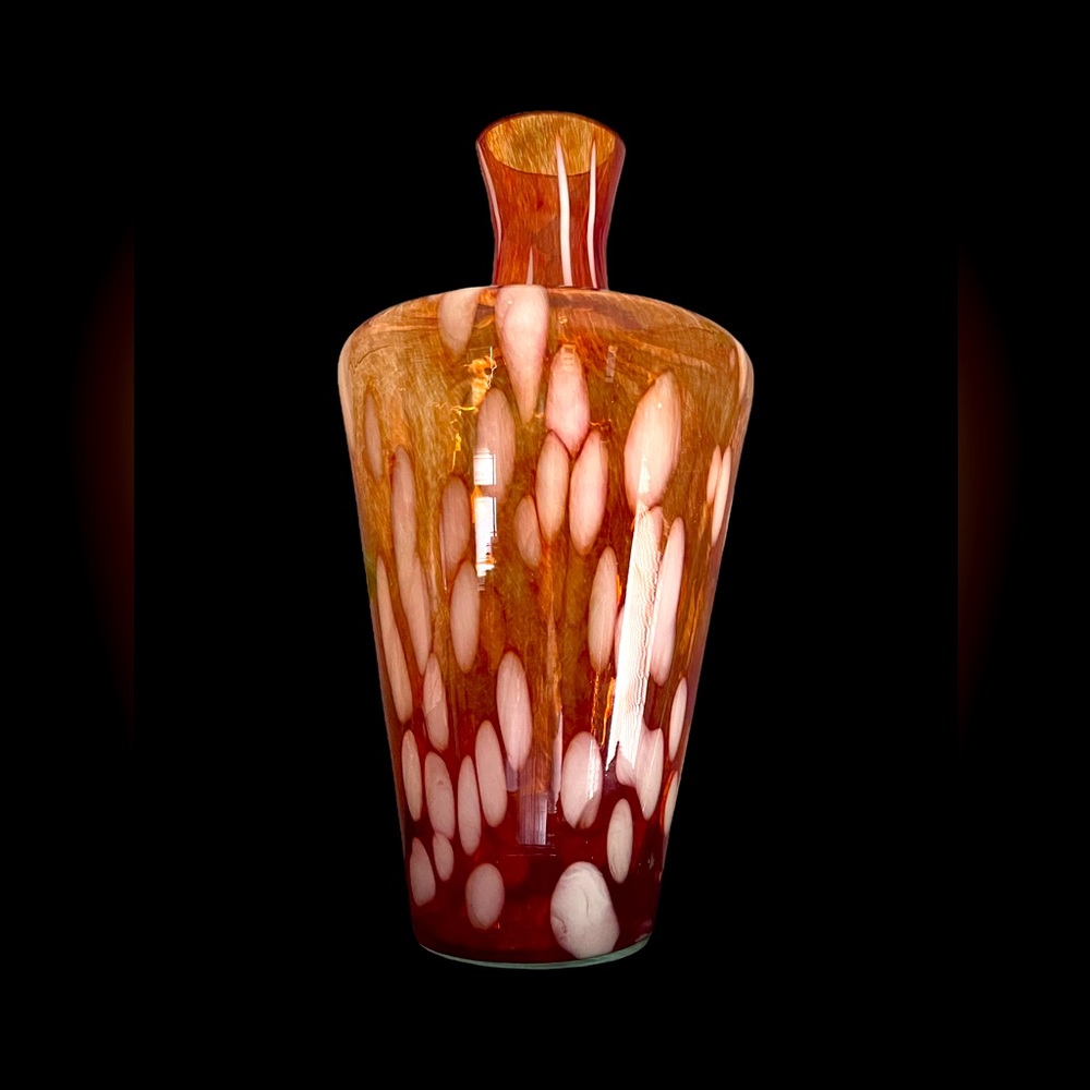 Vintage Large Venetian Orange & White Swirl Art Glass Vase.